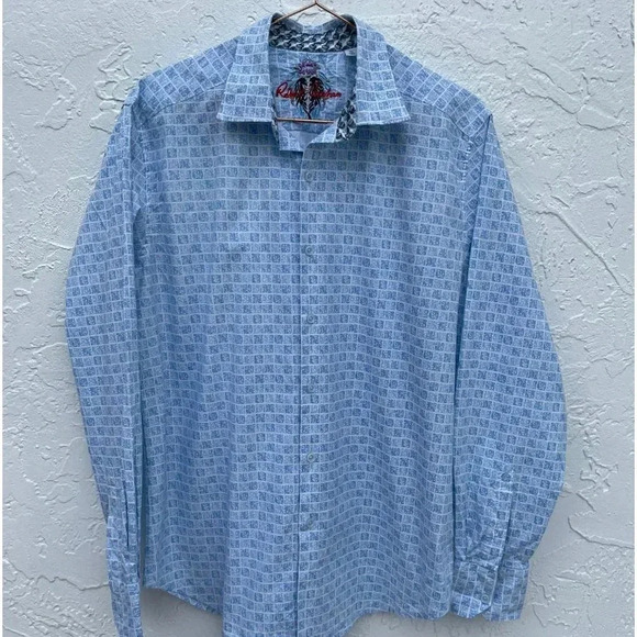 Robert Graham Mens Classic Fit Formal Printed Long Sleeve Shirt Blue  Sz Medium - Picture 13 of 13